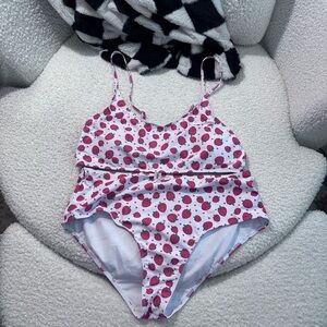 Plus Size 3X SHEIN Strawberry Print Pink and White Two Piece Swimwear